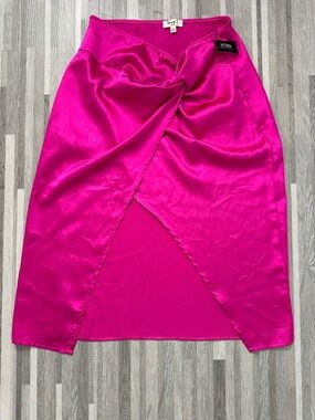 Satin midi skirt Love J Fuchsia Pink Front Knot NWT Size L